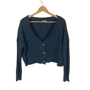 Ultra Flirt Charcoal Gray Button Up Cropped Knit Cardigan